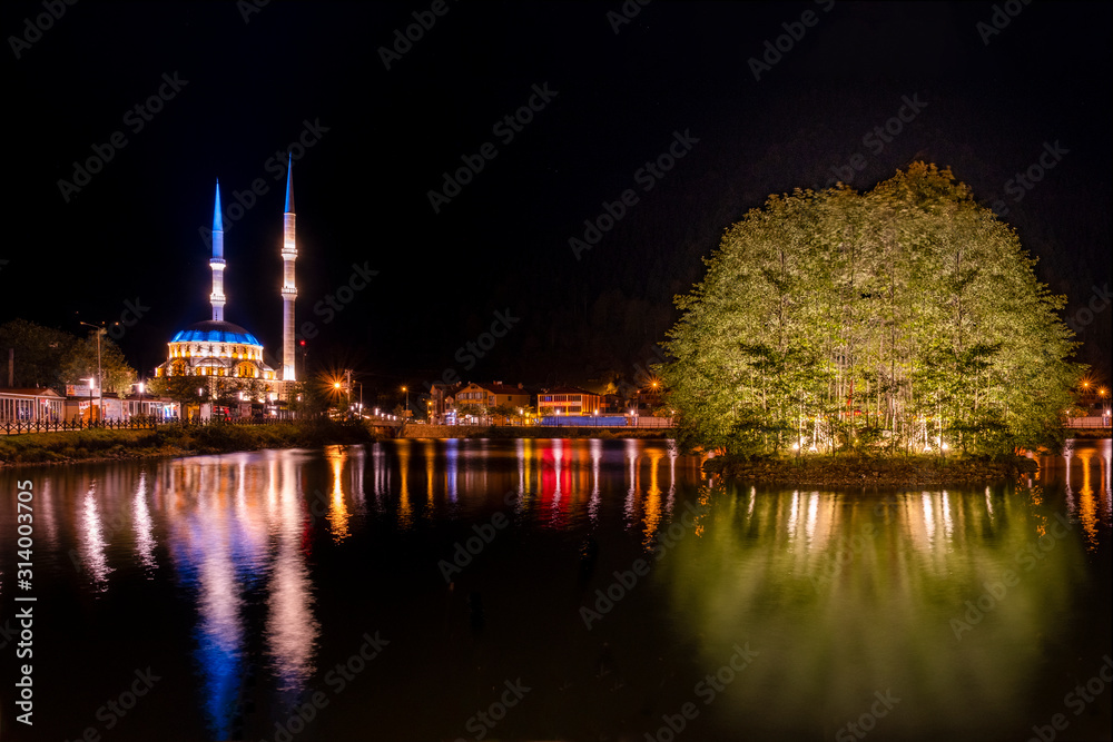 night view of Lake in Uzungol Mosque