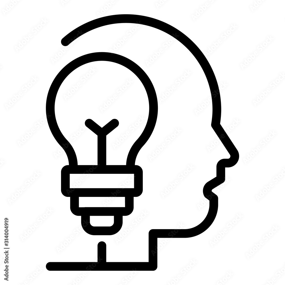 Buld idea head icon. Outline buld idea head vector icon for web design isolated on white background Buld idea head icon. Outline buld idea head vector icon for web design isolated on white background