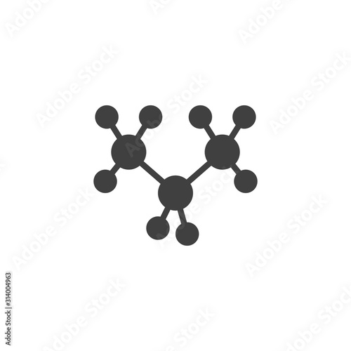 Propane molecular geometry vector icon. filled flat sign for mobile concept and web design. C3H8 structure glyph icon. Symbol, logo illustration. Vector graphics