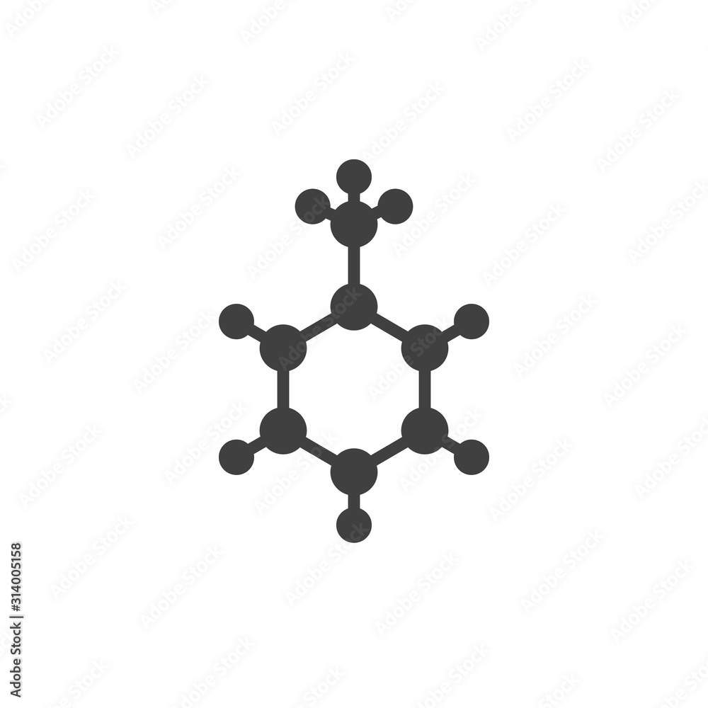 Toluene molecular structure vector icon. filled flat sign for mobile concept and web design. C7H8 formula glyph icon. Symbol, logo illustration. Vector graphics Toluene molecular structure vector icon. filled flat sign for mobile concept and web design. C7H8 formula glyph icon. Symbol, logo illustration. Vector graphics