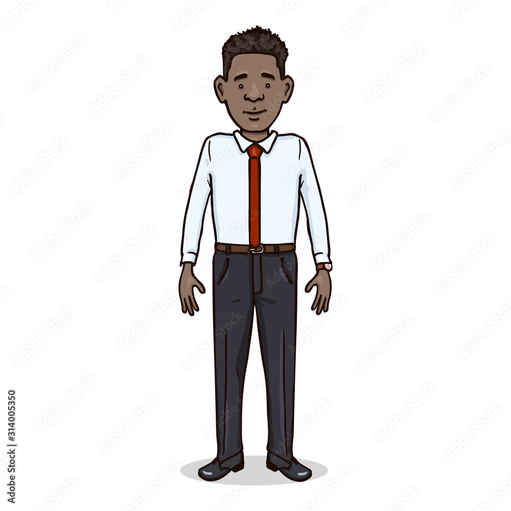 Vector Cartoon Character - Afro American Man in White Shirt with Red Necktie Vector Cartoon Character - Afro American Man in White Shirt with Red Necktie