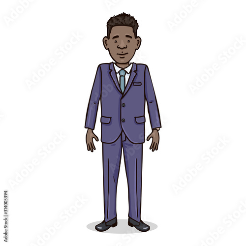 Vector Cartoon Character - Young Afro American Man in Business Suit