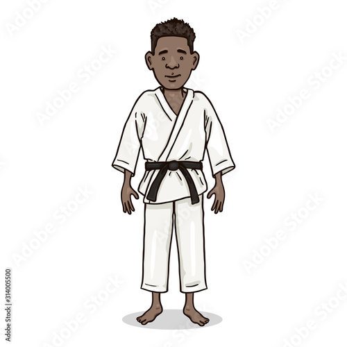 Vector Cartoon Character - Young Afroamerican Man in Karate Kimono