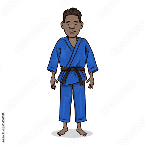 Vector Cartoon Character - Young Afroamerican Man in Judo Kimono