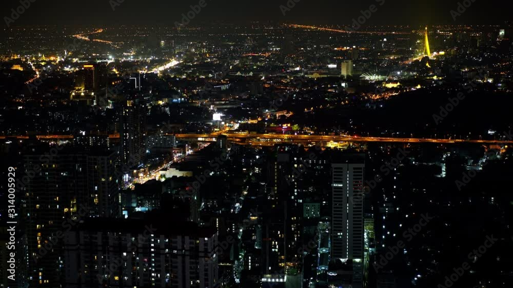 aerial view of Bangkok city downtown and road traffic at night of Thailand , Cityscape aerial view of Bangkok city downtown and road traffic at night of Thailand , Cityscape