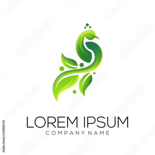 peacock leaf logo design vector