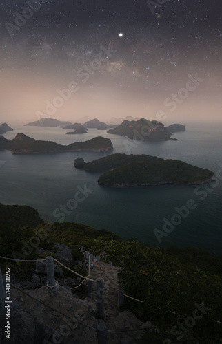 exotic view of archipelago Wua Ta Lab in Angthong marine national park thaialnd with milyway in evening photo