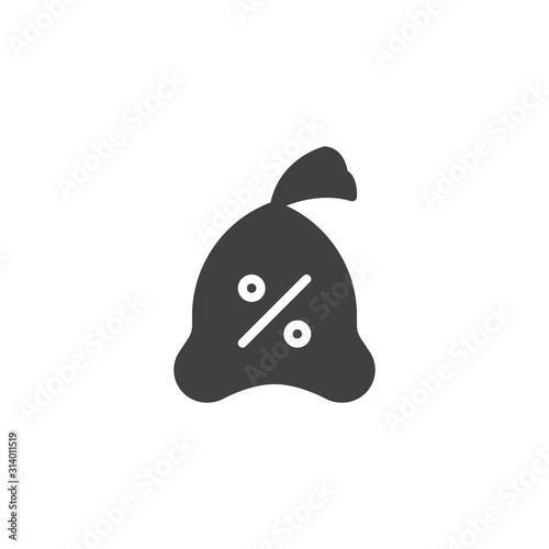 Money bag with percentage vector icon. filled flat sign for mobile concept and web design. Money bag, interest rate percentage glyph icon. Loan Symbol, logo illustration. Vector graphics