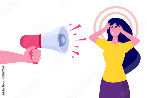 Aggressive management concept.  Leader or Boss screaming at manager. Vector illustration.