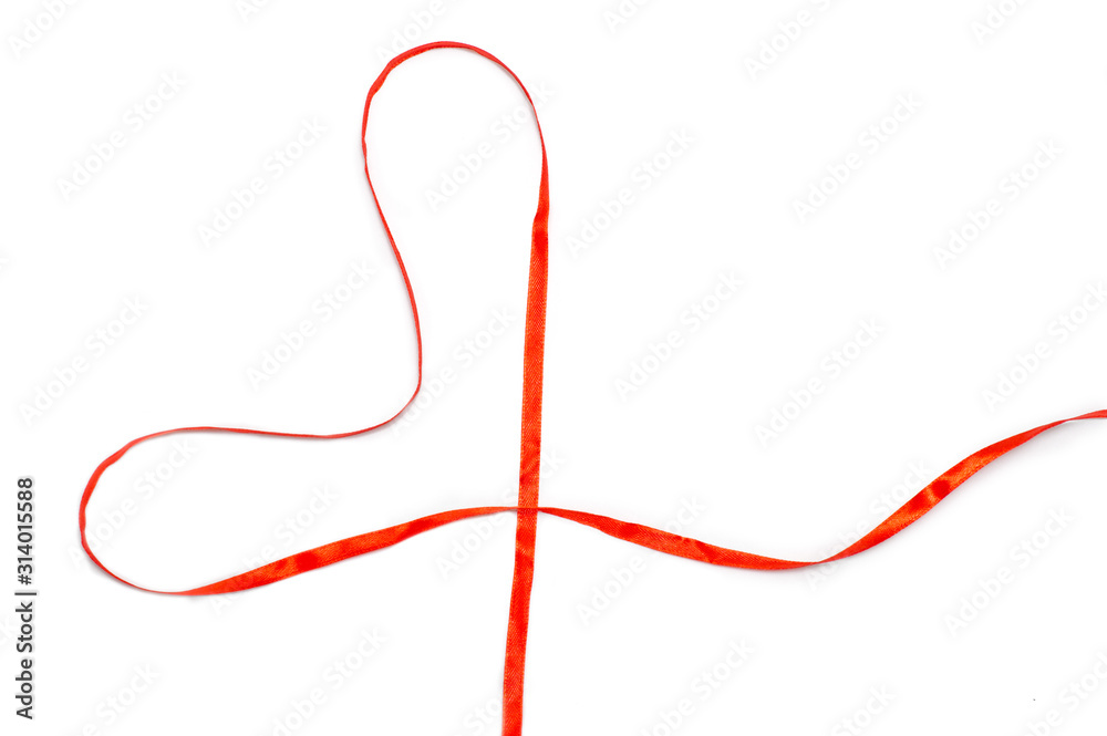 Valentine's day. Red heart ribbon on a white background. Isolate. Wallpaper, flyers, invitations, posters, brochures, banners.