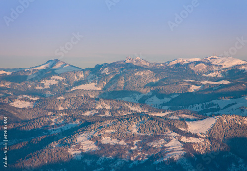Rarau Carpathian mountains in winter. Romania