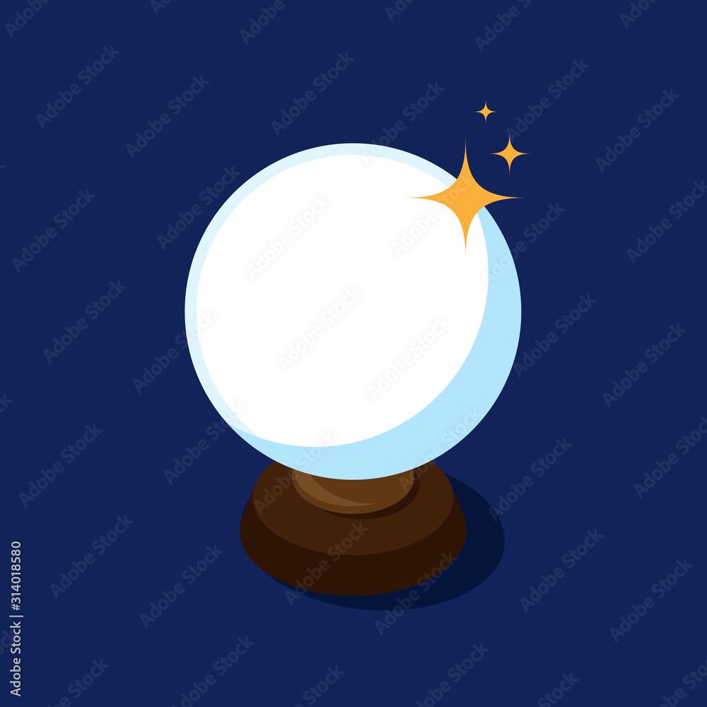 Crystal ball flat design isolated on dark blue background Stock Vector
