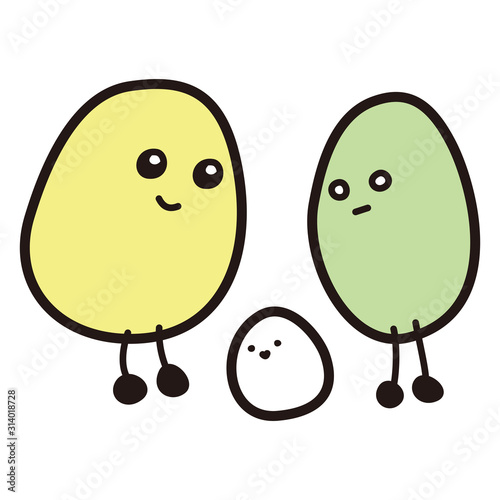 豆の形　丸い　キャラクター　かわいい　家族