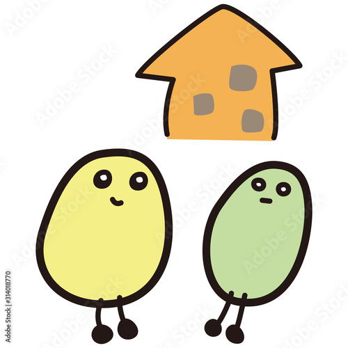 豆の形　丸い　キャラクター　かわいい　つがい