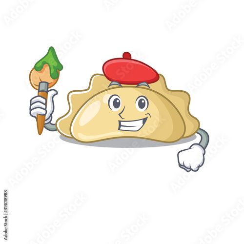 Cartoon character of pierogi Artist with a brush