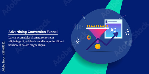 Online advertising, conversion funnel optimization, increasing revenue, profit, convert customer concept. Web banner template, presentation.