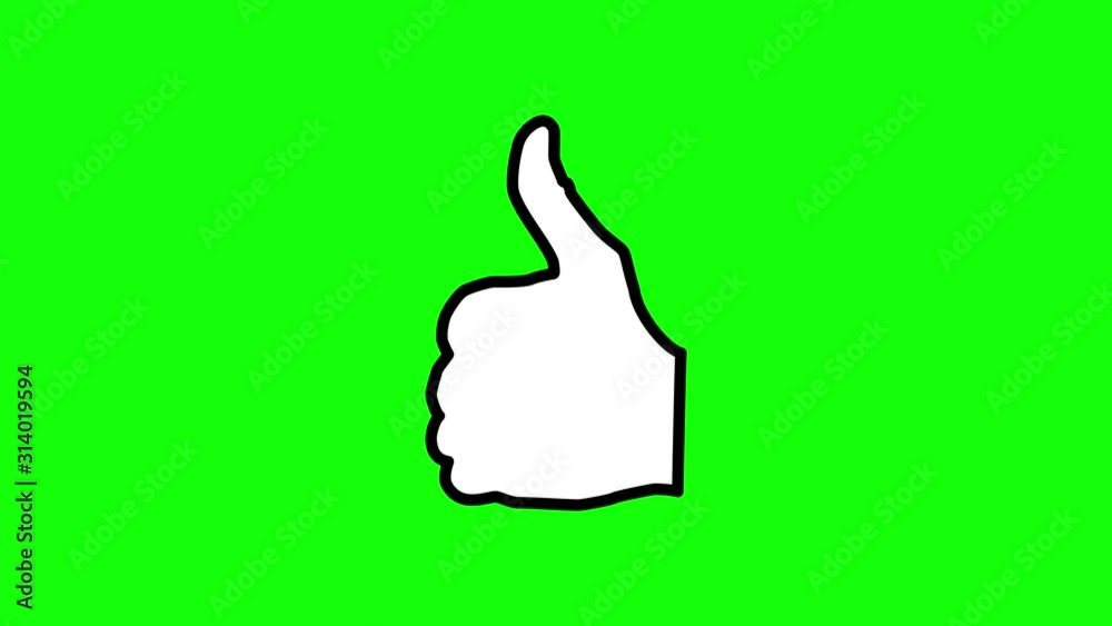 many of hand thumbs up sign or symbol animation, icon on green screen background chroma key, sign of vote or choice in social network communication