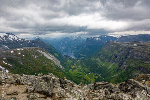 Top view to Geiranger fjord in Norway in summer photo