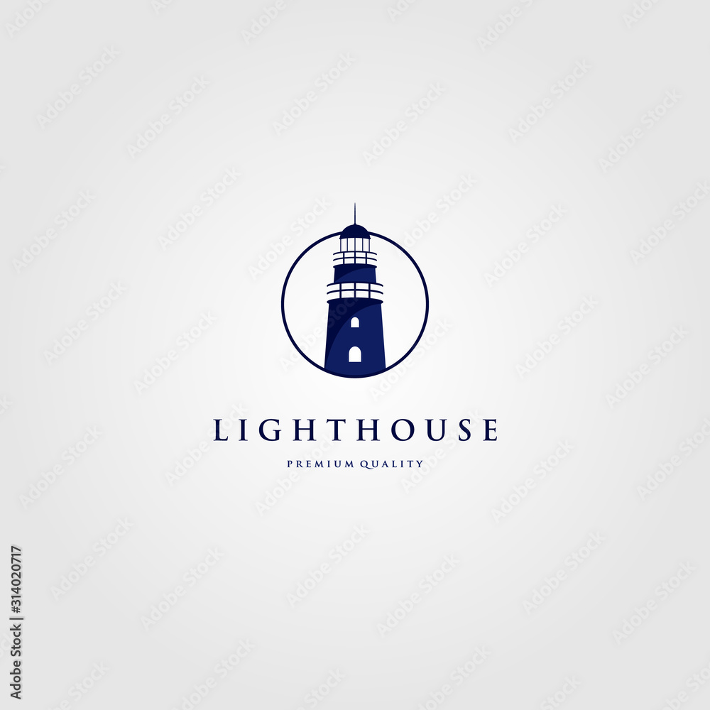 lighthouse tower logo in circle frame vector illustration design