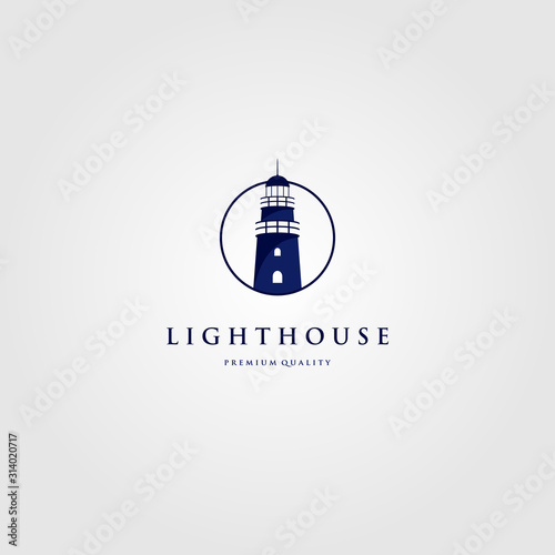 lighthouse tower logo in circle frame vector illustration design