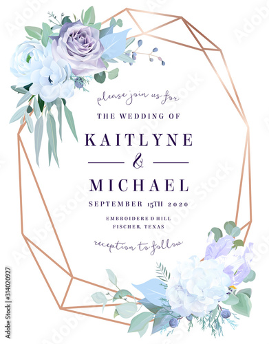Lavender dusty rose, white hydrangea, anemone, eucalyptus