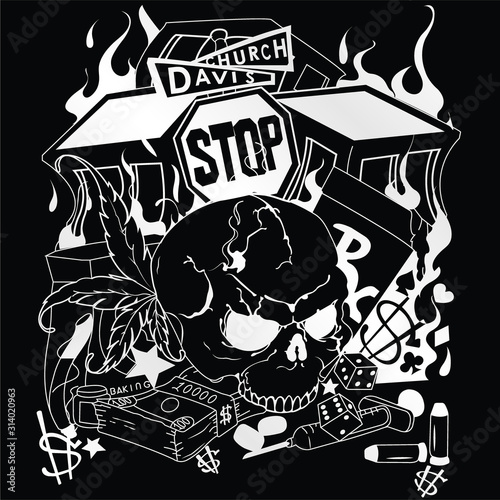 Gangster City Burning illustration - VECTOR