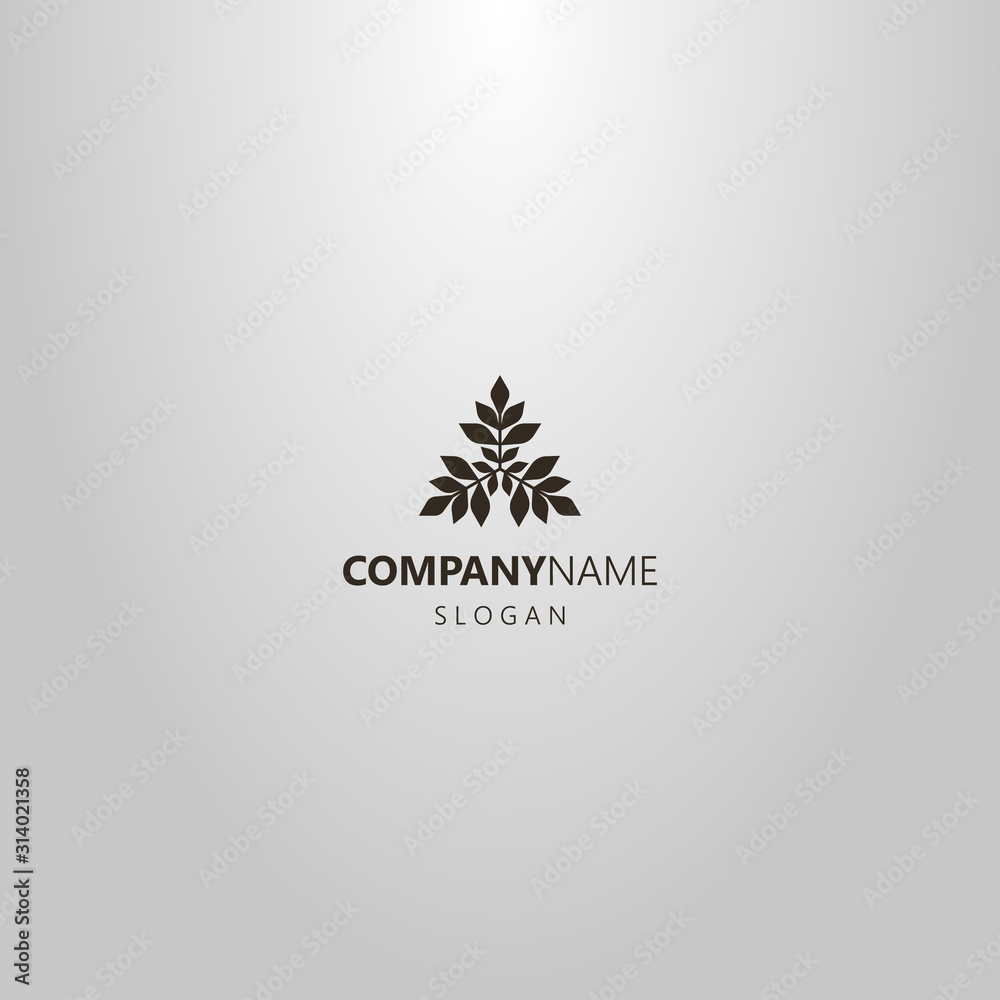black and white simple flat art vector logo of three branches of a plant