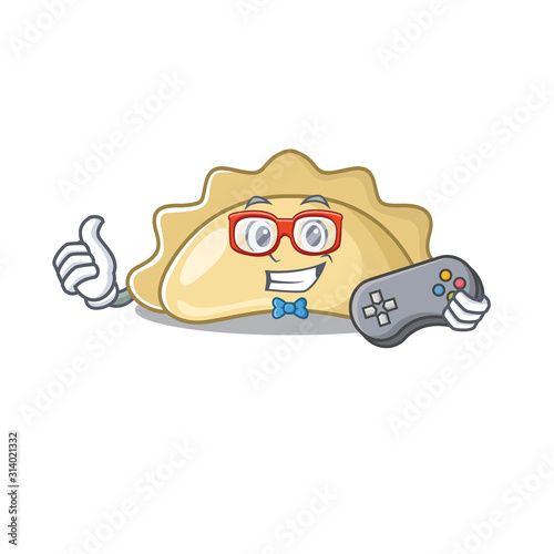 Smiley gamer pierogi cartoon in mascot style