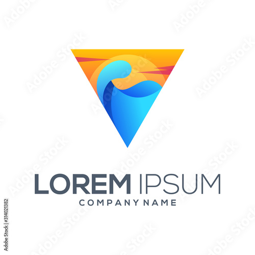 wave beach logo design vector abstract