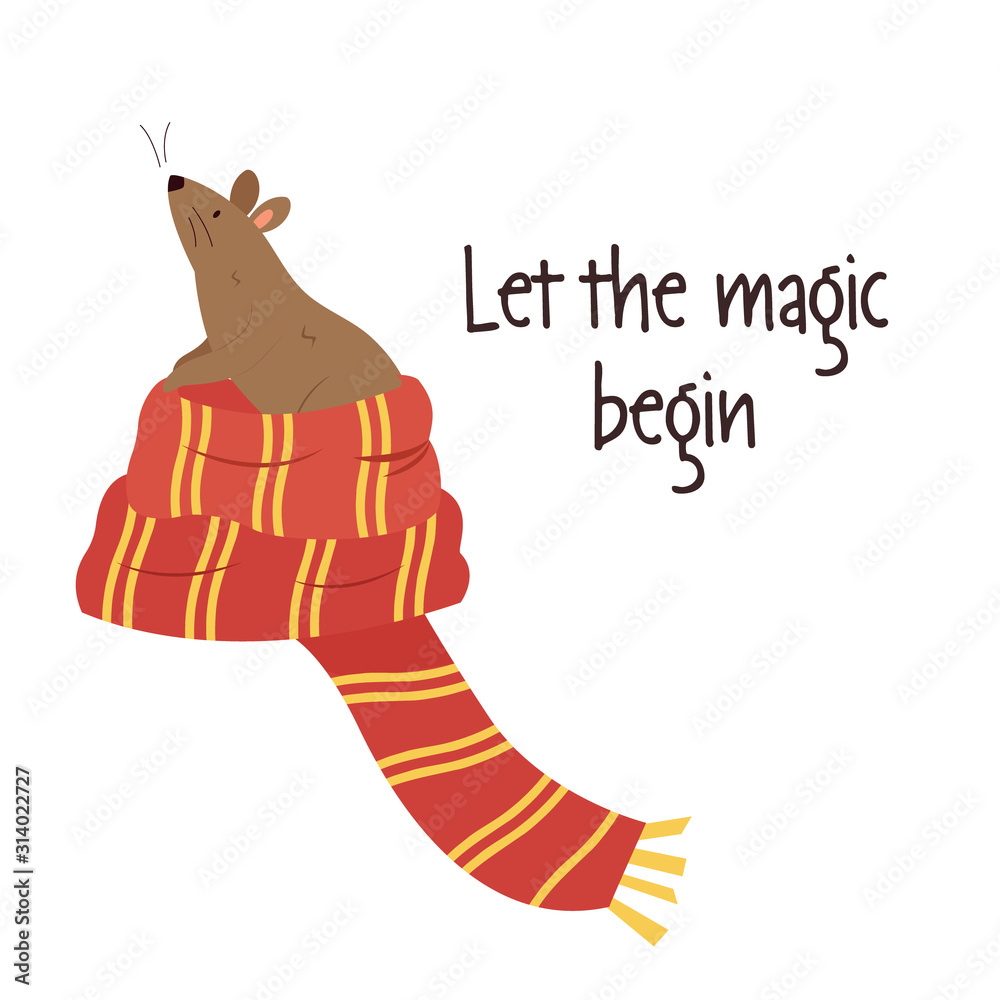 Obraz premium Funny rat sitting in a scarf. Vector illustration