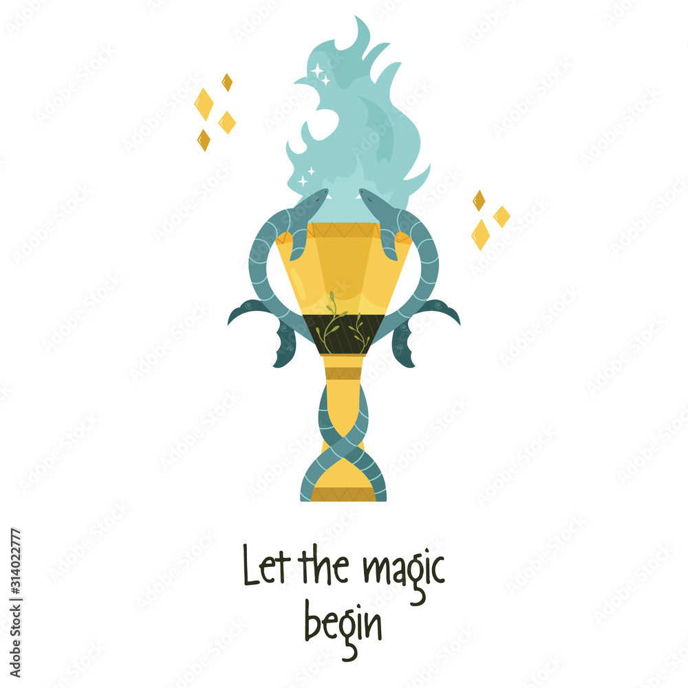 Vector illustration of magic goblet of fire Stock Vector | Adobe Stock