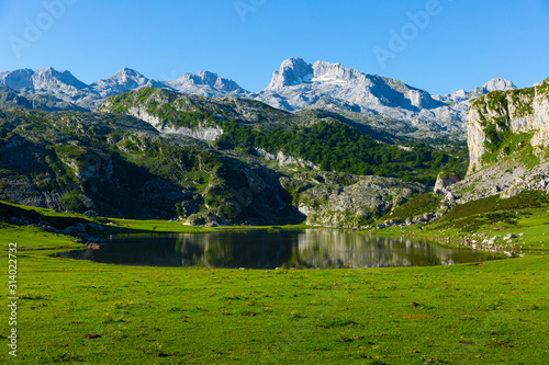 Bild auf Leinwand Highland Lakes of Covadonga summer landscape