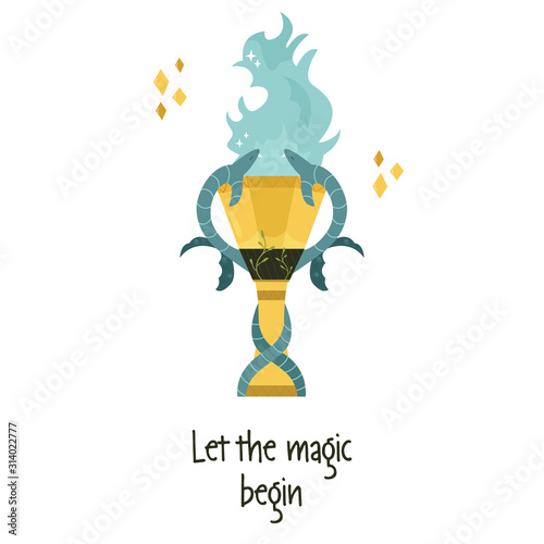 Vector illustration of magic goblet of fire