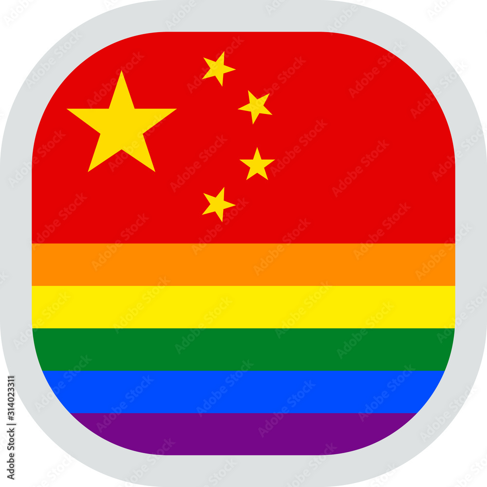 Chinese LGBT Rainbow flag, rounded square shape icon on white background, vector illustration Chinese LGBT Rainbow flag, rounded square shape icon on white background, vector illustration