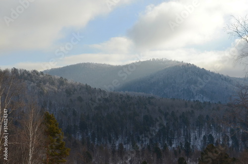 Winter hills near Angara river source