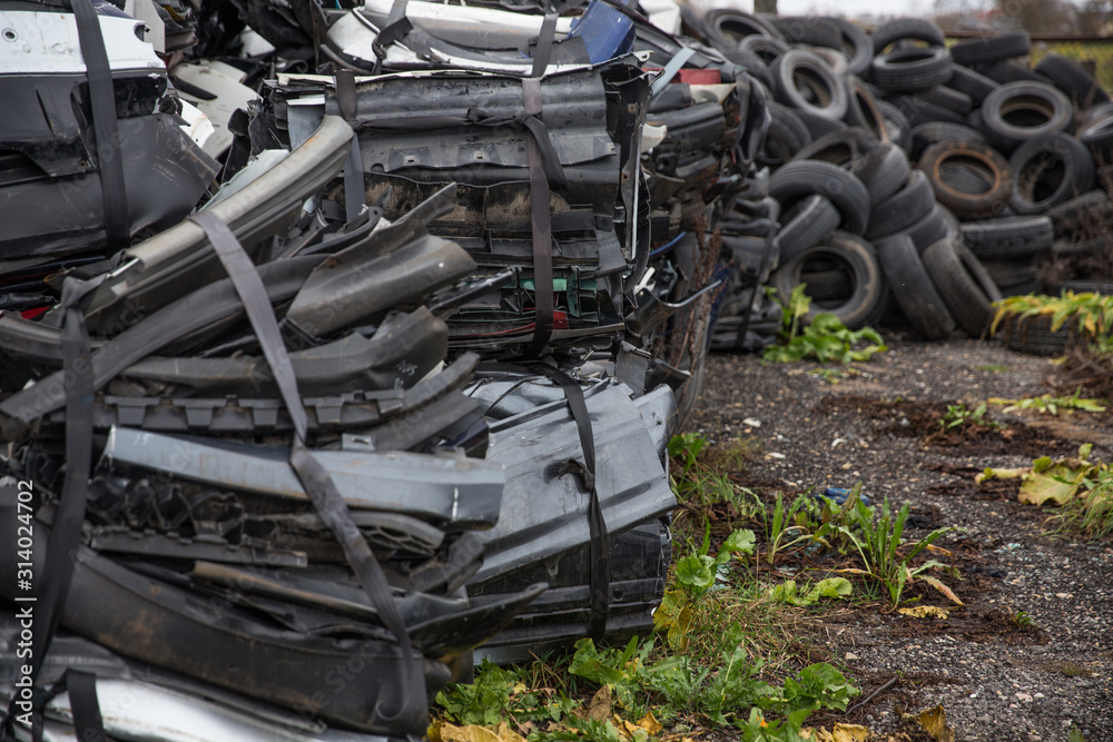 Fototapeta premium Rescue Services. Car graveyard, repair of auto parts, metal.