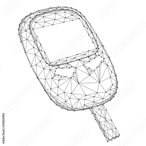 Glucometer device for measuring blood glucose, from abstract futuristic polygonal black lines and dots. Vector illustration.