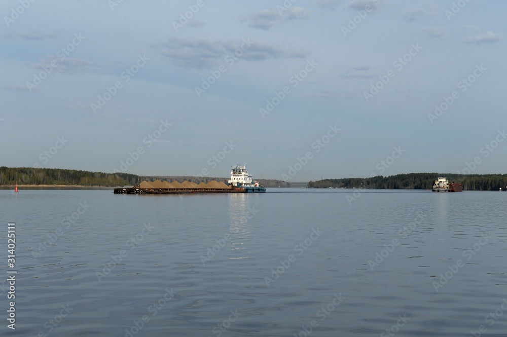 River transport on the river Sheksna. Vologda region