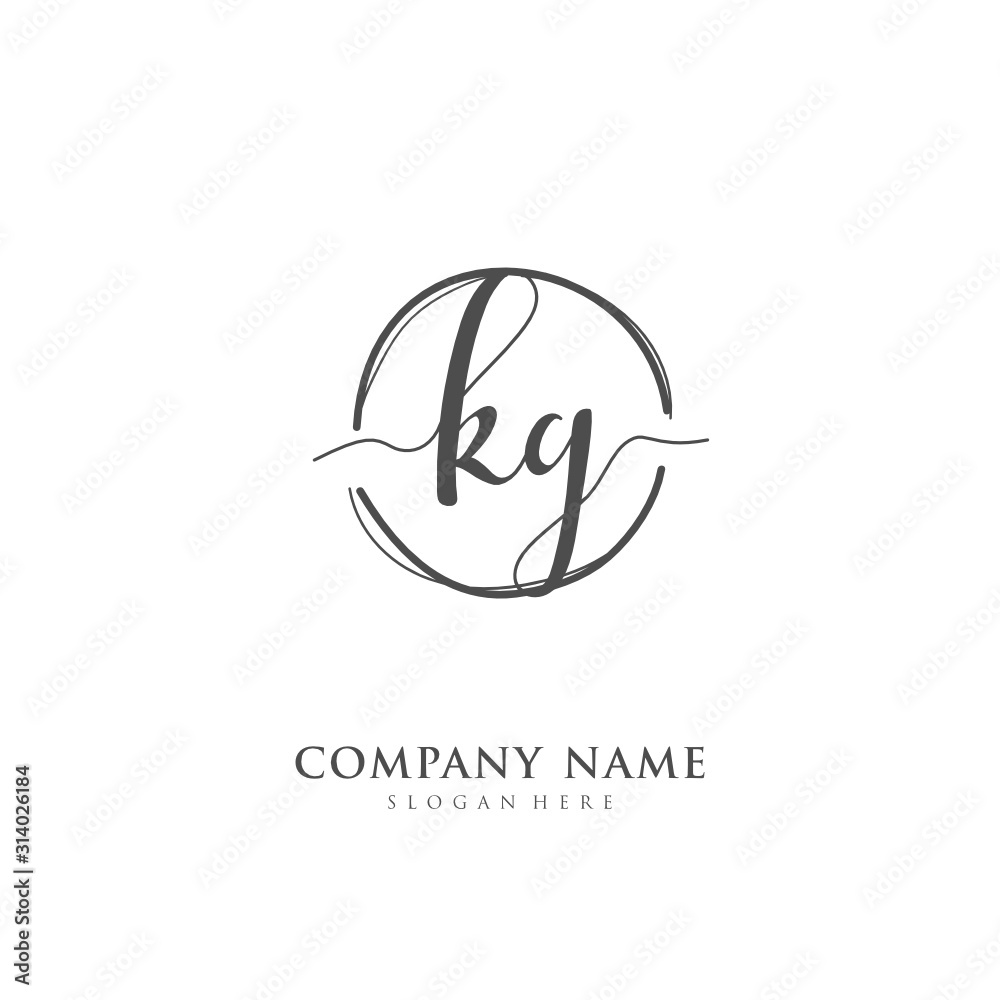 Handwritten initial letter K G KG for identity and logo. Vector logo template with handwriting and signature style.