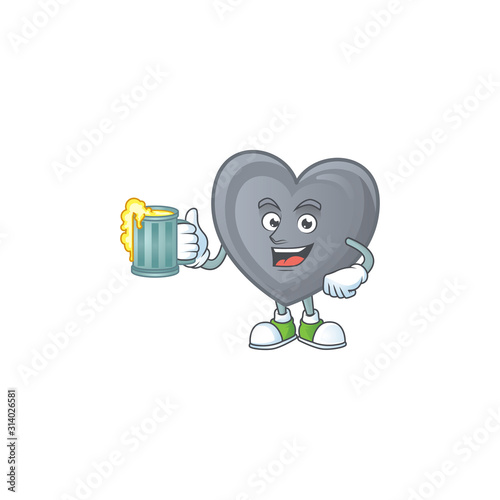 Happy grey love mascot design with a big glass
