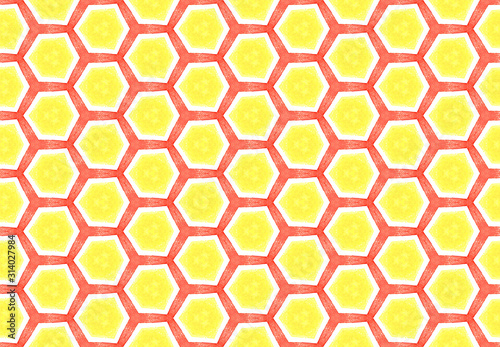 Watercolor seamless geometric pattern design illustration. Background texture. In orange, yellow, white colors.