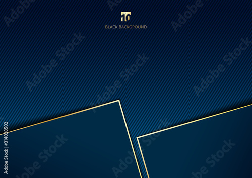 Abstract template geometric with golden border and lighting effect dark blue background