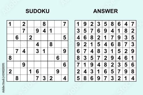 Vecor sudoku with answer 313. Puzzle game with numbers.