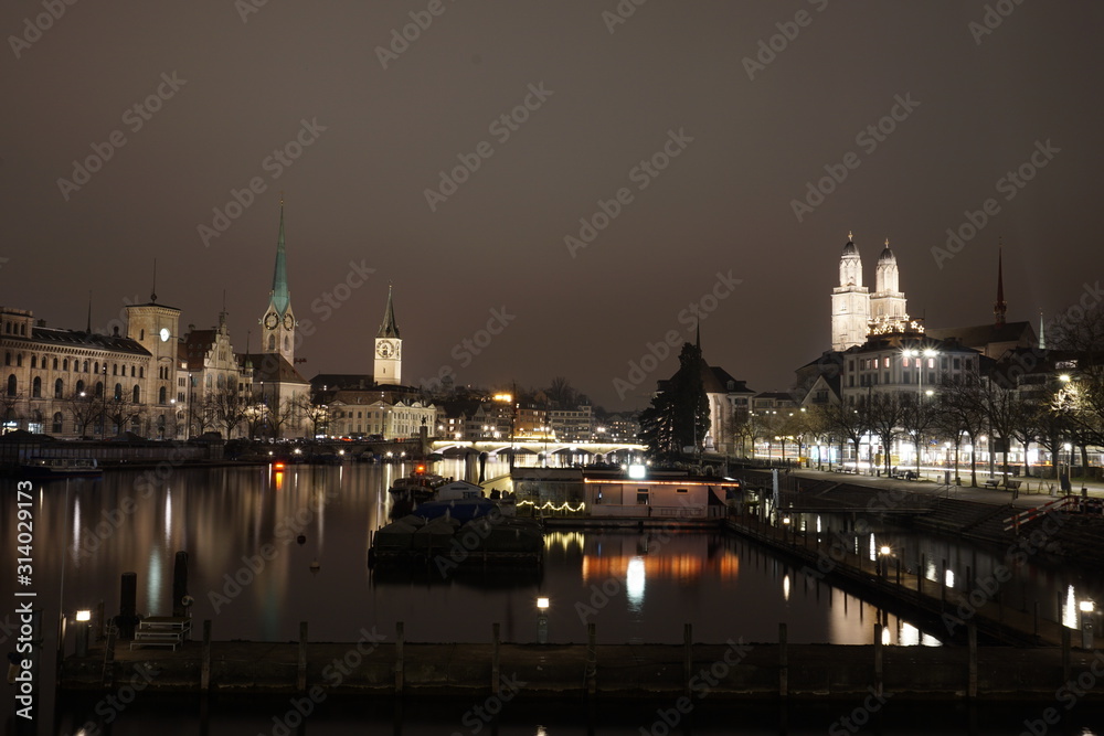 night view of Zurich