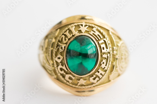 gold & green emerald ring of military officer