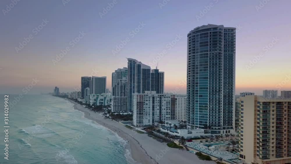 South Florida skyscraper aerial at twilight South Florida skyscraper aerial at twilight