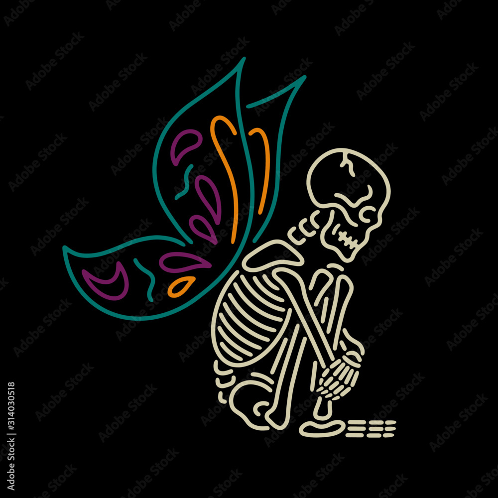 Color skeleton butterfly on black background Color skeleton butterfly on black background