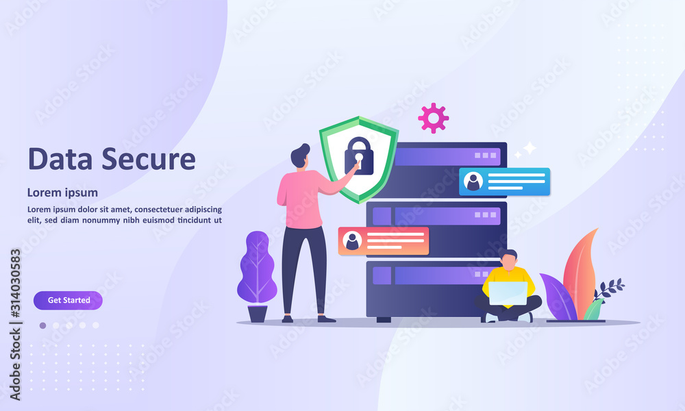 Fototapeta premium Data Secure concept, cloud technology, Server Security system , Suitable for web landing page, ui, mobile app, banner template. Vector Illustration
