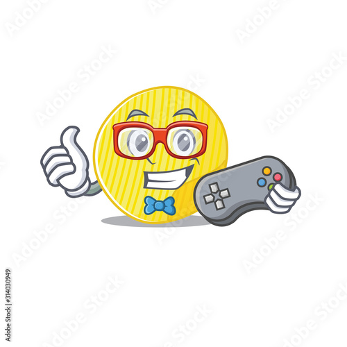 Smiley gamer potato chips cartoon mascot style