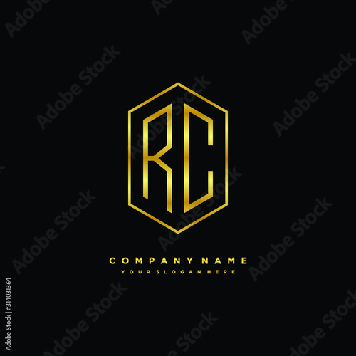 Letter RC logo minimalist luxury gold color